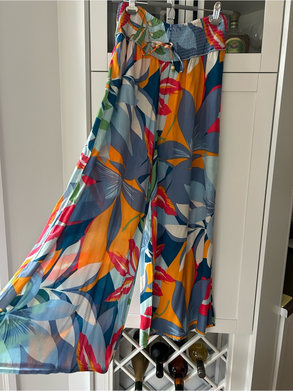 Goa New Beachwear By Japna Wide Leg Pants New Sz Large Tropical Smocking